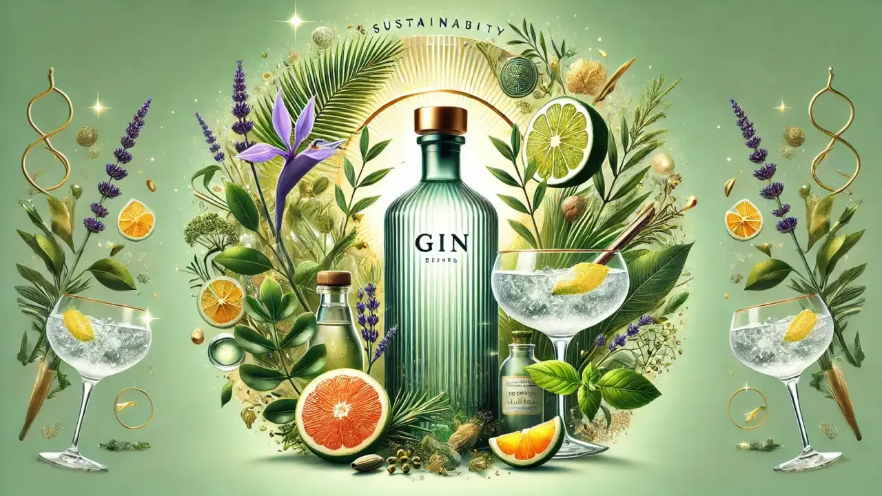 Erfrischende Botanicals wie Lavendel, Zitrone und Grapefruit umgeben eine Gin-Flasche. So schmeckt Gin: frisch, zitrusartig und blumig.