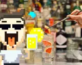 Pixeliger Charakter freut sich über einen erfrischenden Drink mit Grapefruit und Eis. Das ist, was Tonic Water ausmacht: prickelnd und lecker!