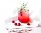 Erfrischender Gin Tonic mit Himbeeren, garniert mit Rosmarin. Ein süßer Genuss an einem warmen Tag.