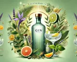 Erfrischende Botanicals wie Lavendel, Zitrone und Grapefruit umgeben eine Gin-Flasche. So schmeckt Gin: frisch, zitrusartig und blumig.