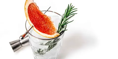 Erfrischender Gin Tonic mit Grapefruit und Rosmarin. Welches Tonic zu Gin passt, ist hier perfekt umgesetzt.