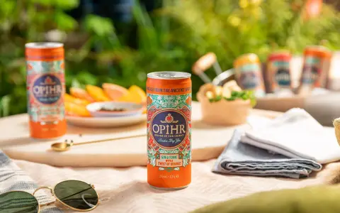 Opihr Gin & Tonic mit Orangengeschmack in einer Dose, bereit für einen erfrischenden Moment.