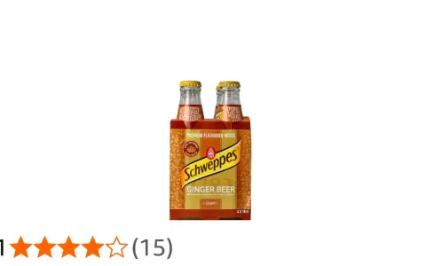 Vier Flaschen Schweppes Ginger Beer im orangefarbenen Karton. Ein erfrischendes, alkoholfreies Getränk mit Ingwergeschmack.