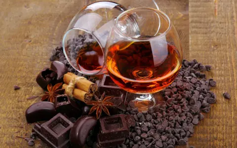 Zwei Cognacgläser, umgeben von Schokolade, Zimt und Sternanis. Die Frage, ob **kann Cognac schlecht werden**, bleibt offen.