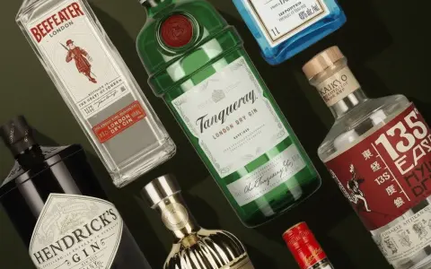 Verschiedene Gin-Flaschen, die den hohen alkoholgehalt gin tonic vs bier verdeutlichen.