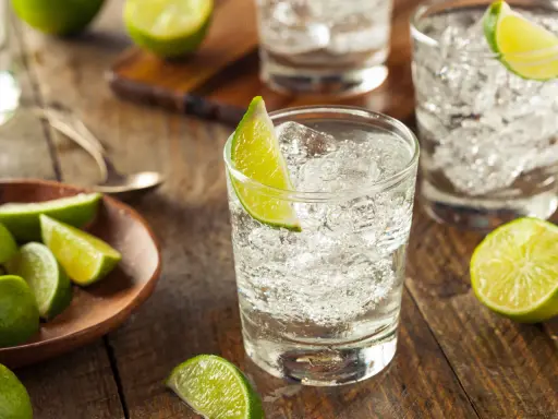 Erfrischender Gin Tonic mit Eis und Limettenspalten. So trinkt man Gin am besten: pur, mit Tonic und frischer Limette.