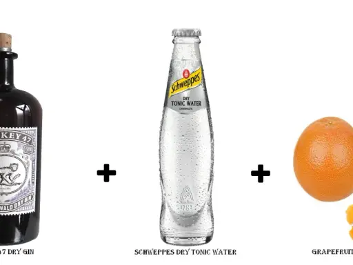 Zutaten für ein Monkey 47 Gin Tonic Rezept: Monkey 47 Dry Gin, Schweppes Dry Tonic Water und Grapefruitzeste.