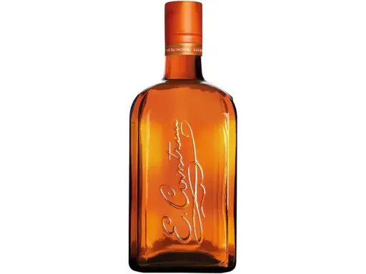 Bernsteinfarbene Flasche mit eingeprägtem Schriftzug, eine Cointreau Alternative für Cocktails.