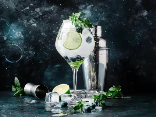 Ein erfrischender Gin Tonic mit Blaubeeren, Limette und Minze. Die perfekte Gin Definition für einen Sommerabend.