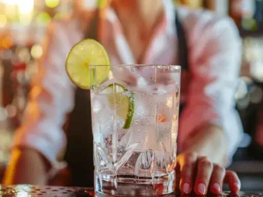 Erfrischendes Glas mit Eis, Limettenscheiben und Sprudelwasser – so sieht ein leckeres Soda aus.