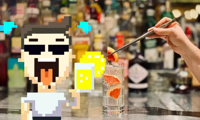 Pixel-Mann freut sich auf seinen Gin Tonic. So trinkt man ihn: Eis, Grapefruit und Tonic Water.