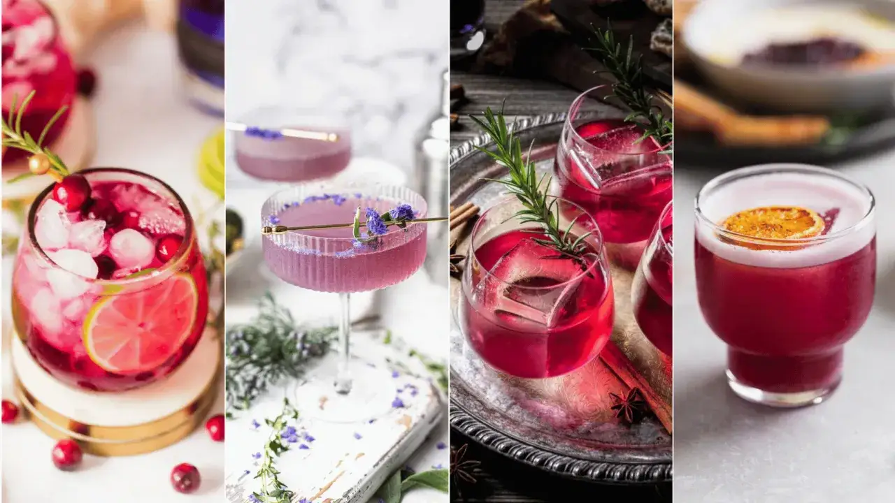 Vier Cocktails mit Beeren, Kräutern und Zitrusfrüchten – perfekt, was passt zu Gin.