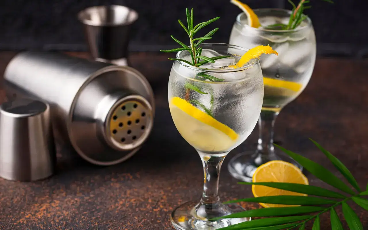 Erfrischender Gin Tonic mit Zitrone und Rosmarin. Ein Blick auf den Alkoholgehalt von Gin Tonic vs. Bier.