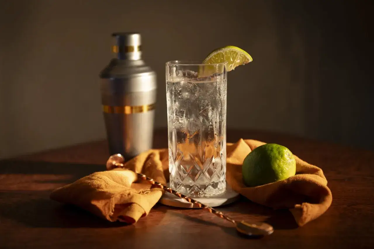 Ein Glas mit Eis und Limette, daneben ein Shaker und eine Limette. Perfekt f&uuml;r einen Pisco Sour &ndash; aber was ist Pisco?