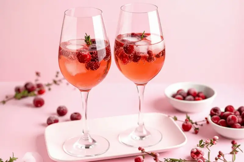 Zwei Gläser Lillet Rosé mit Beeren und Eis. Man fragt sich, wie schmeckt Lillet? Erfrischend fruchtig!